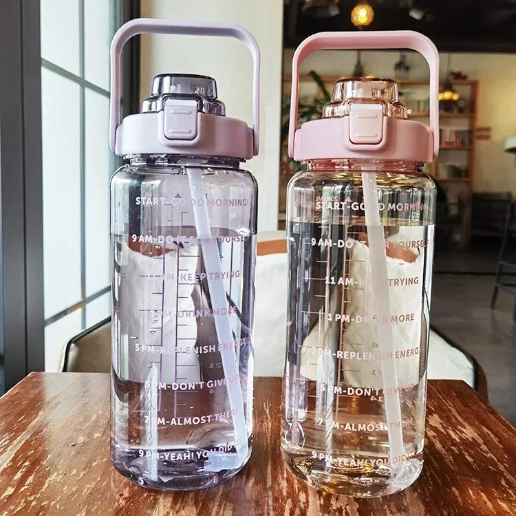 2L Water Bottle Large Capacity Plastic Straw Water Cup Drink Bottle