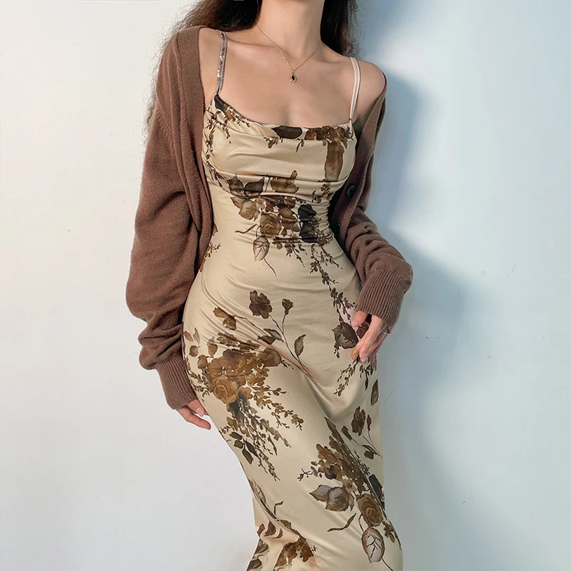 Floral Print Sleeveless Summer Party Long Dresses for Women