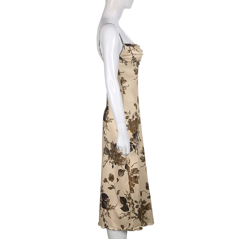 Floral Print Sleeveless Summer Party Long Dresses for Women