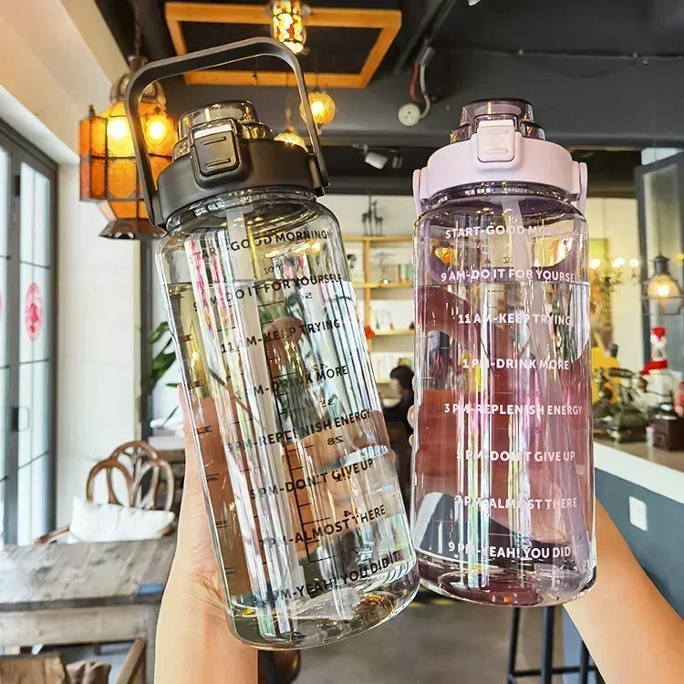 2L Water Bottle Large Capacity Plastic Straw Water Cup Drink Bottle