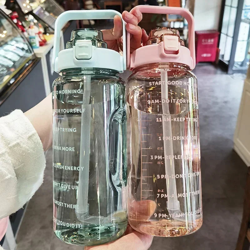 2L Water Bottle Large Capacity Plastic Straw Water Cup Drink Bottle