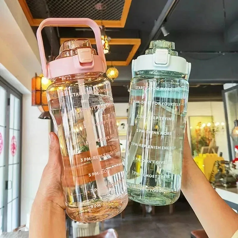 2L Water Bottle Large Capacity Plastic Straw Water Cup Drink Bottle