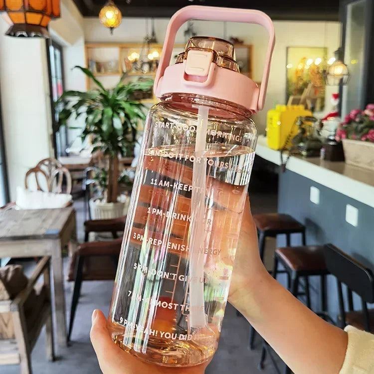 2L Water Bottle Large Capacity Plastic Straw Water Cup Drink Bottle